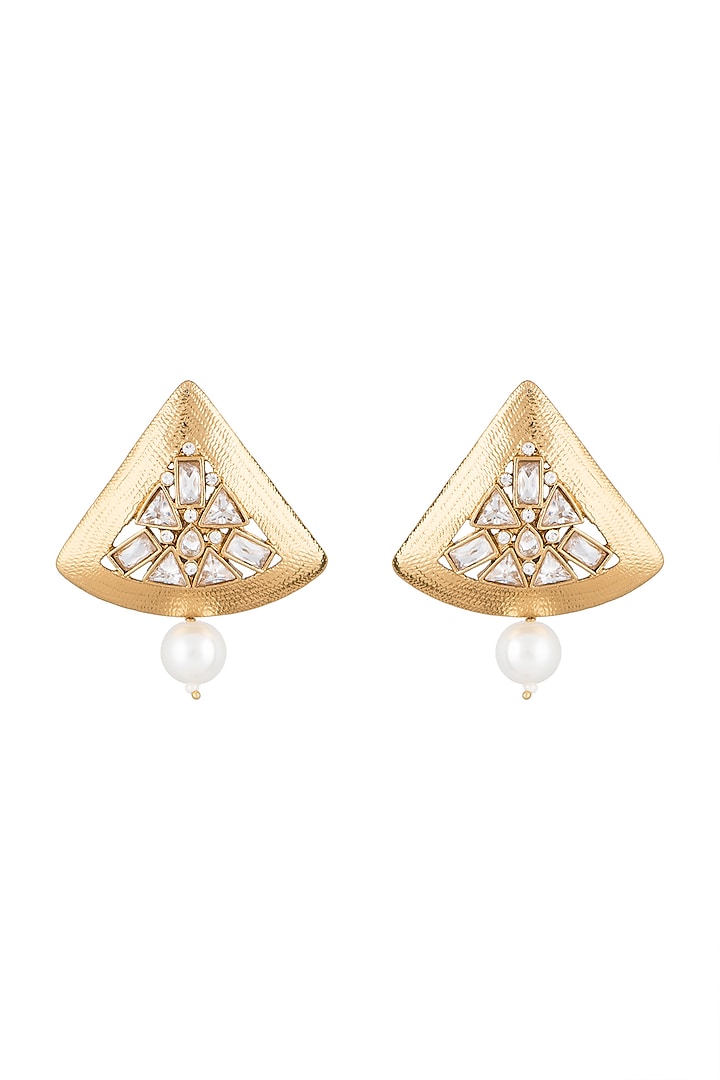 Matte Gold Finish Uncut Triangle Stone Stud Earrings by Shillpa Purii