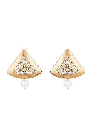 Matte Gold Finish Uncut Triangle Stone Stud Earrings by Shillpa Purii