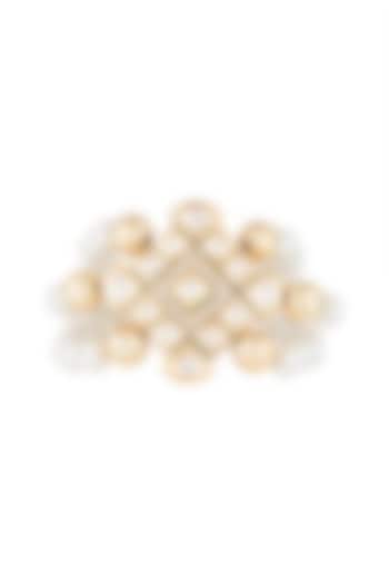 Matte Gold Finish 3 Line Pearls & Kundan Adjustable Bracelet by Shillpa Purii