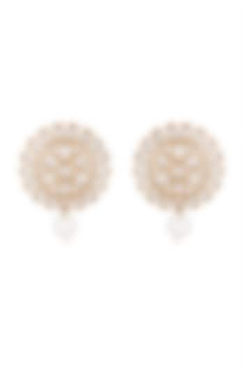 Matte Gold Finish Uncut Flower Pearl Drop & Stone Stud Earrings by Shillpa Purii at Pernia's Pop Up Shop