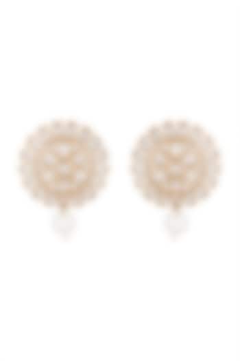 Matte Gold Finish Uncut Flower Pearl Drop & Stone Stud Earrings by Shillpa Purii