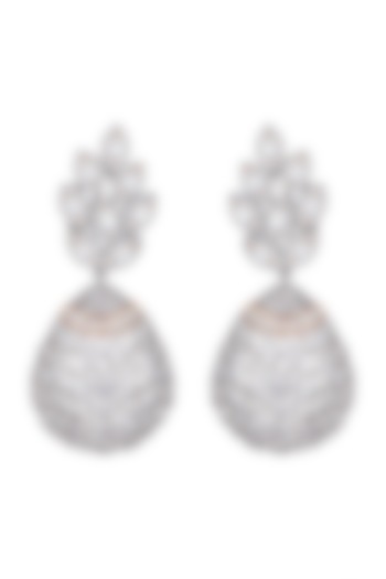 Matte Silver Finish American Diamonds Bulb Dangler Earrings by Shillpa Purii