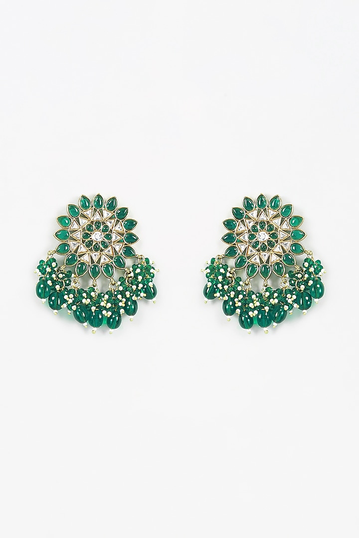 Green Floral Beaded Stud Earrings by Shillpa Purii