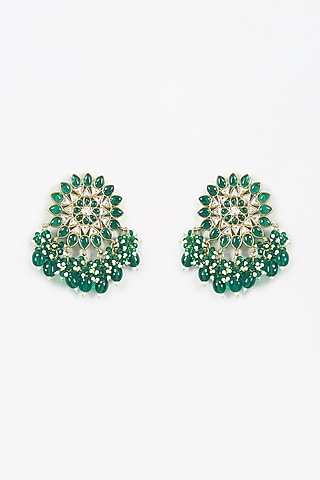 Green Floral Beaded Stud Earrings by Shillpa Purii