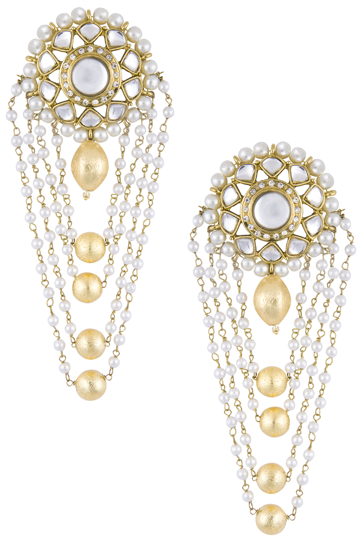 Gold plated multi layered drop earrings by Shillpa Purii