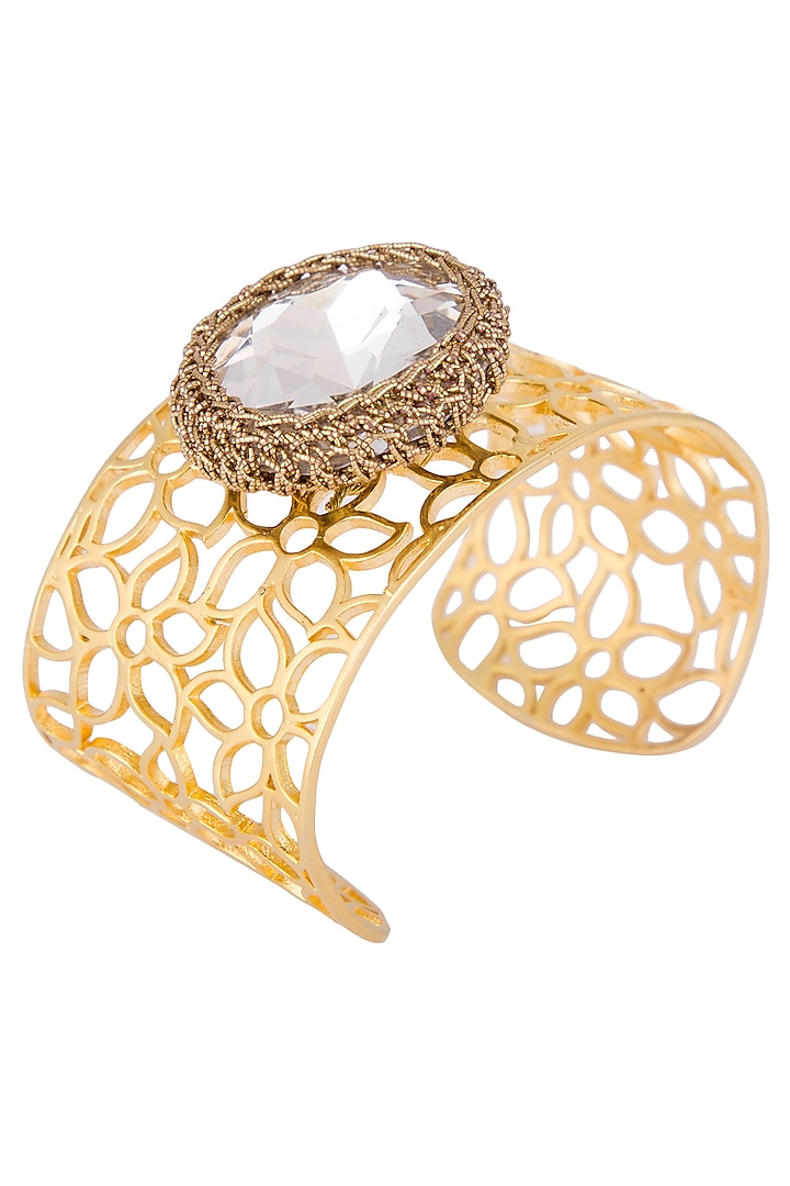 Gold plated adjustable crochet cuff by Shillpa Purii
