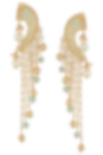 Gold plated light green cuff earrings by Shillpa Purii
