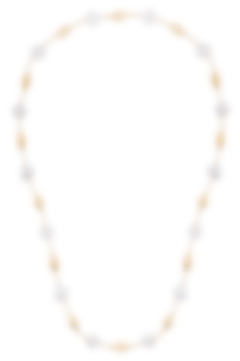 Gold plated pearl long necklace by Shillpa Purii