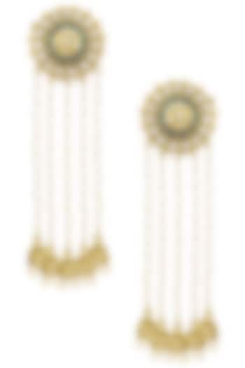 Gold finish kundan and blue meena work jhumki earrings available only at Pernia's Pop Up Shop.