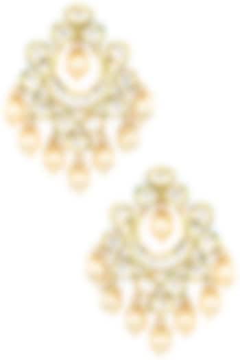 Gold Finish Kundan and Pearls Abstract Chandbali Earrings by Shillpa Purii