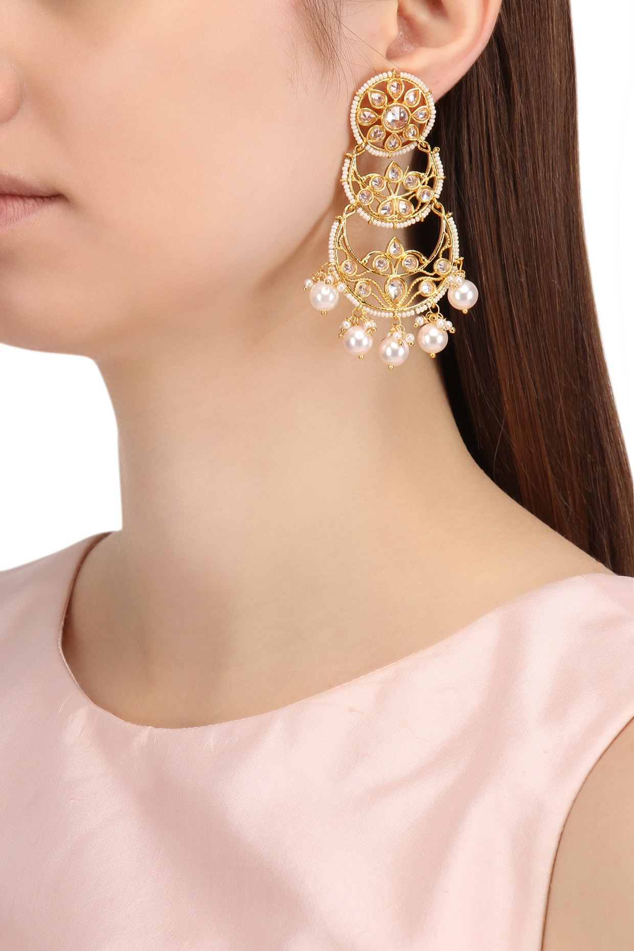 Lakshmi Two Layered Chandbali Earrings - South India Jewels