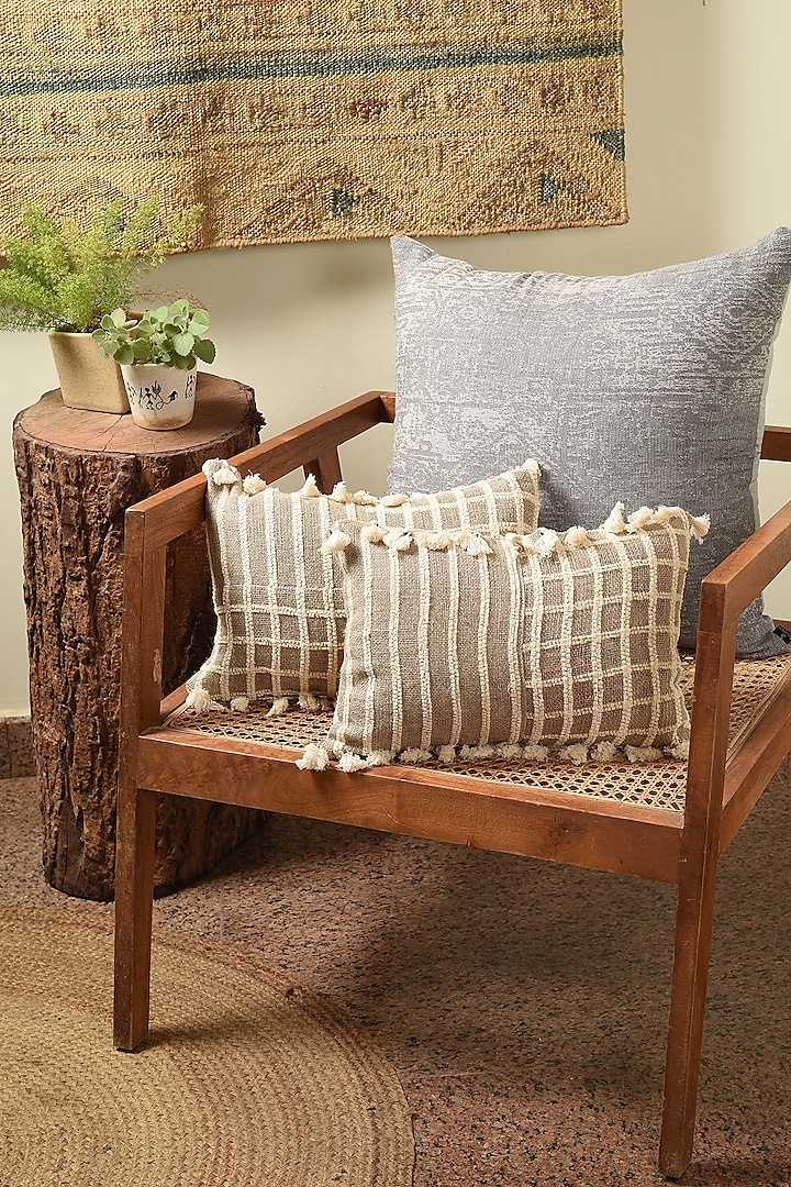Brown Linen Patchwork Cushion Cover by Solasta