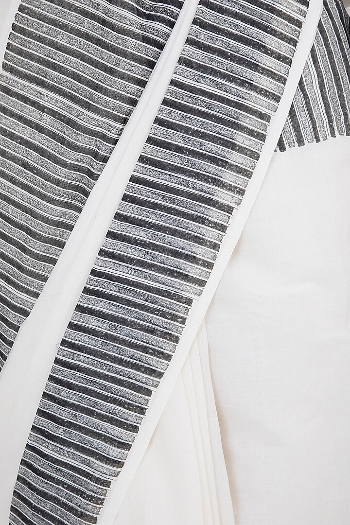 Ivory Hand Block Printed Saree by BANANA Labs at Pernia's Pop Up Shop