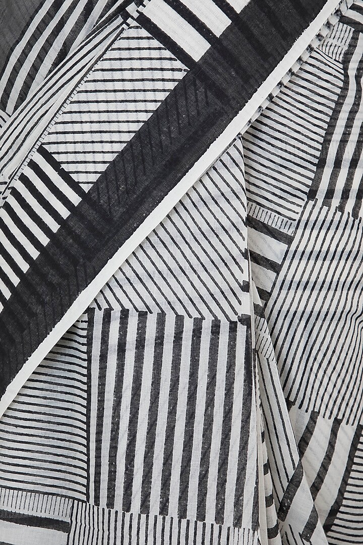 Ivory Hand Block Printed Saree by BANANA Labs at Pernia's Pop Up Shop