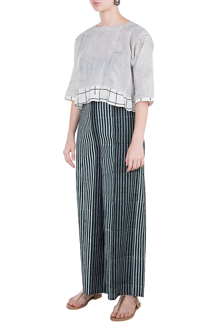 Black Hand Block Printed Palazzo Pants by BANANA Labs at Pernia's Pop Up Shop