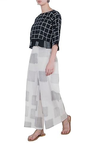 Ivory Hand Block Printed Palazzo Pants by BANANA Labs