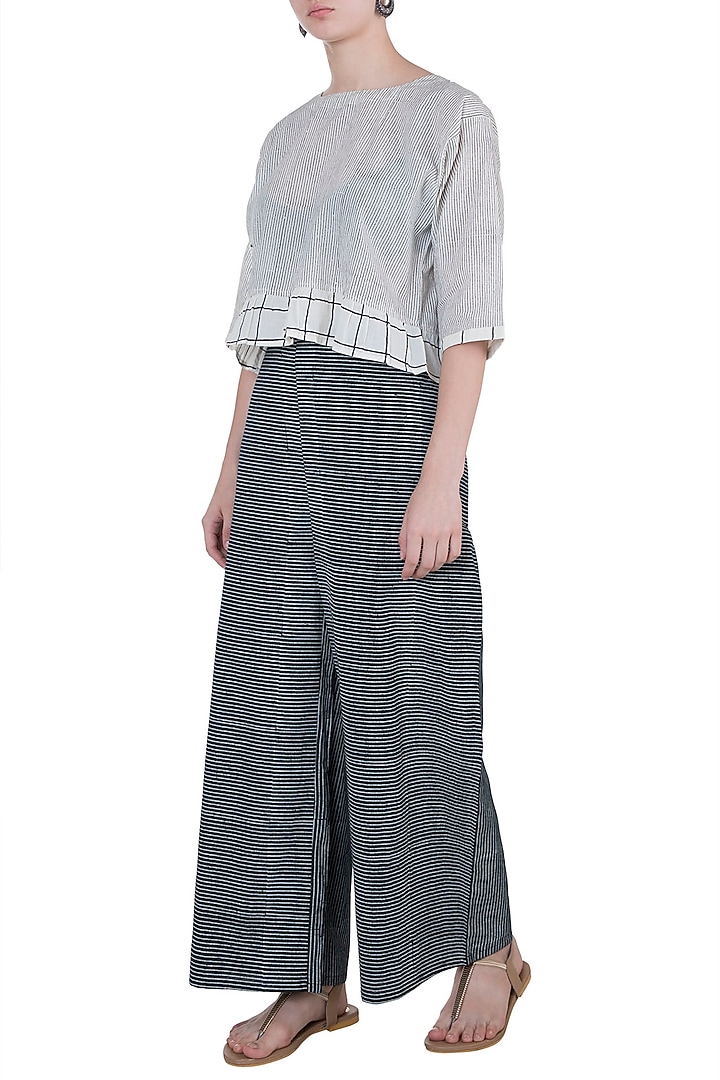 Black Geometric Block Printed Palazzo Pants by BANANA Labs at Pernia's Pop Up Shop