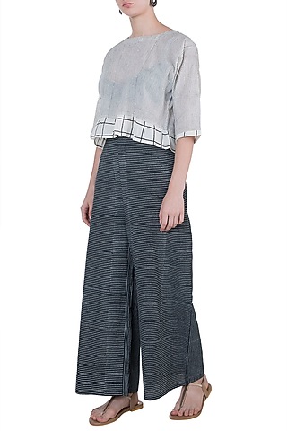 Black Geometric Block Printed Palazzo Pants by BANANA Labs