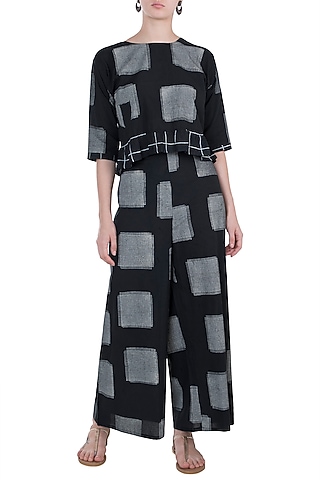Black Printed Palazzo Pants by BANANA Labs