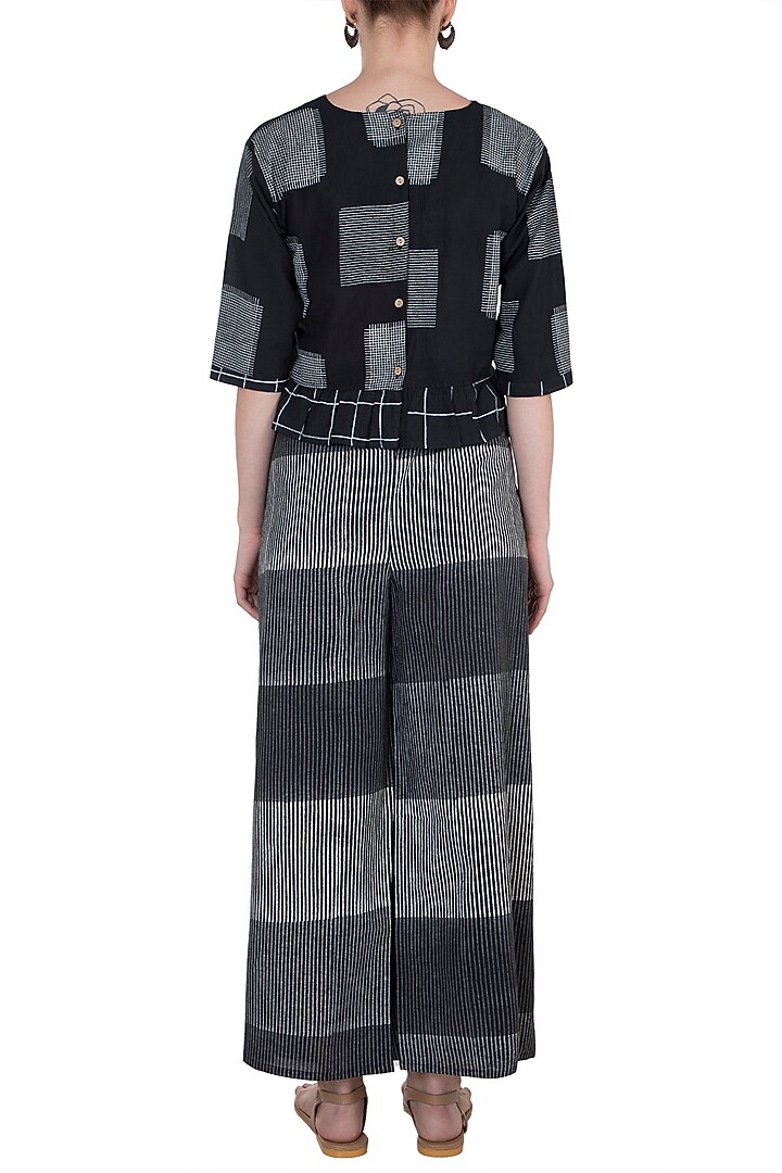 Black & Ivory Hand Block Printed Palazzo Pants by BANANA Labs at Pernia's Pop Up Shop