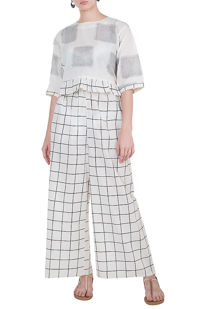 Ivory Hand Block Printed Palazzo Pants by BANANA Labs at Pernia's Pop Up Shop