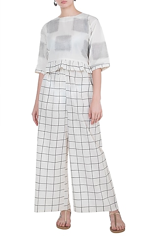 Ivory Hand Block Printed Palazzo Pants by BANANA Labs