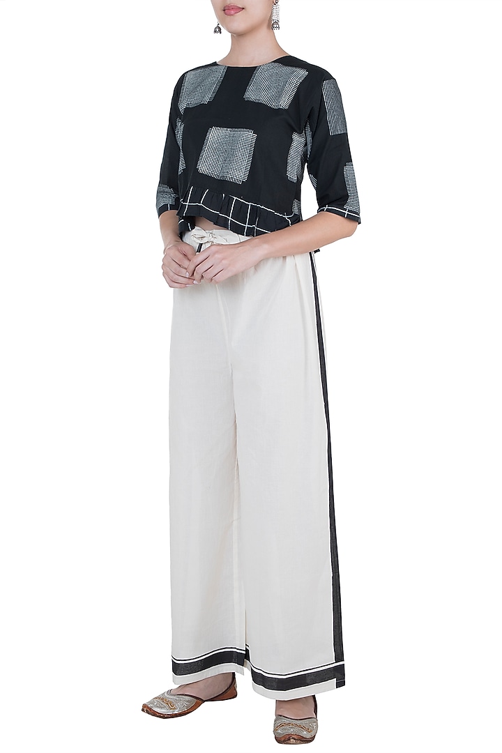 Black Hand Block Printed Palazzo Pants by BANANA Labs at Pernia's Pop Up Shop