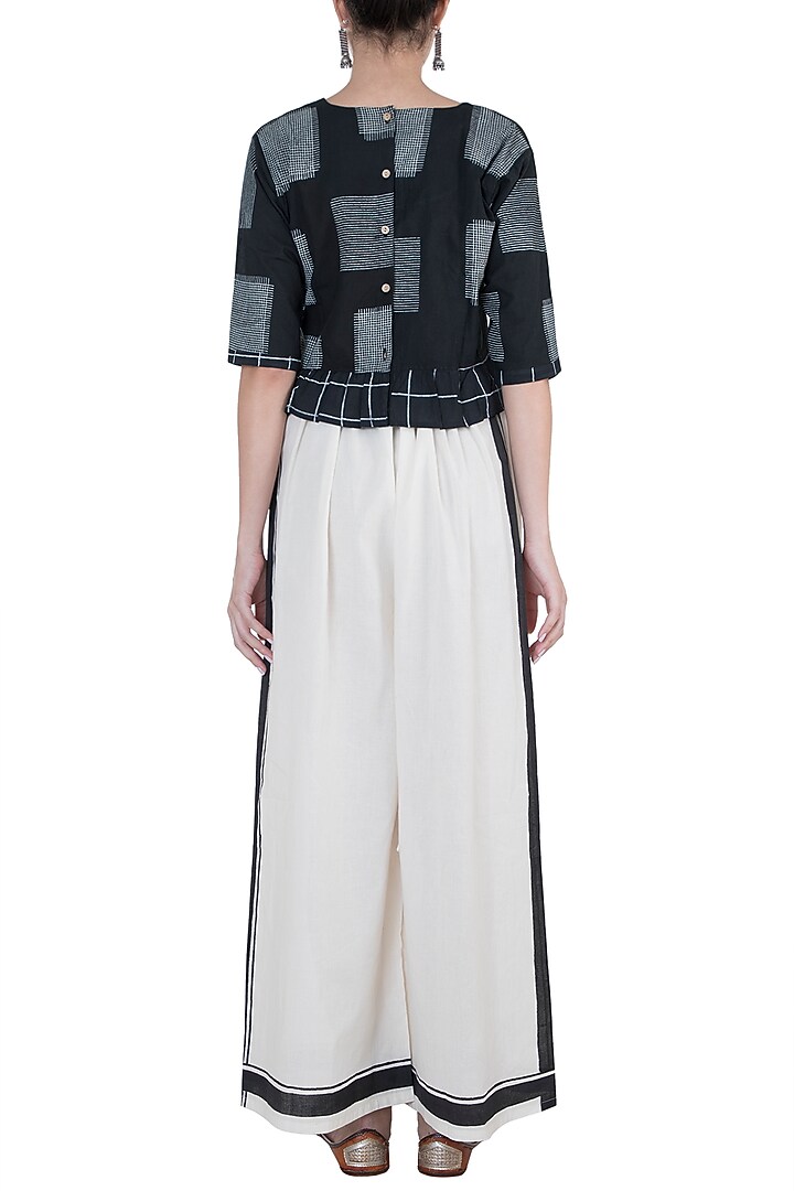 Black Hand Block Printed Palazzo Pants by BANANA Labs at Pernia's Pop Up Shop