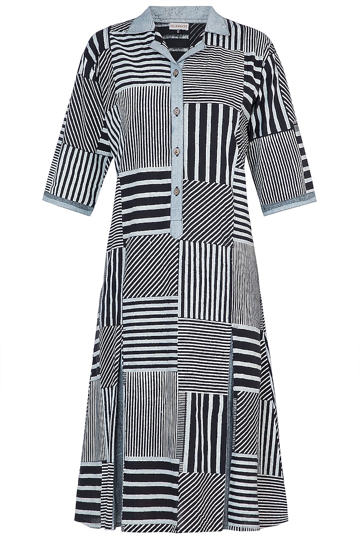 Black Geometric Hand Block Printed Lily Summer Dress by BANANA Labs at Pernia's Pop Up Shop