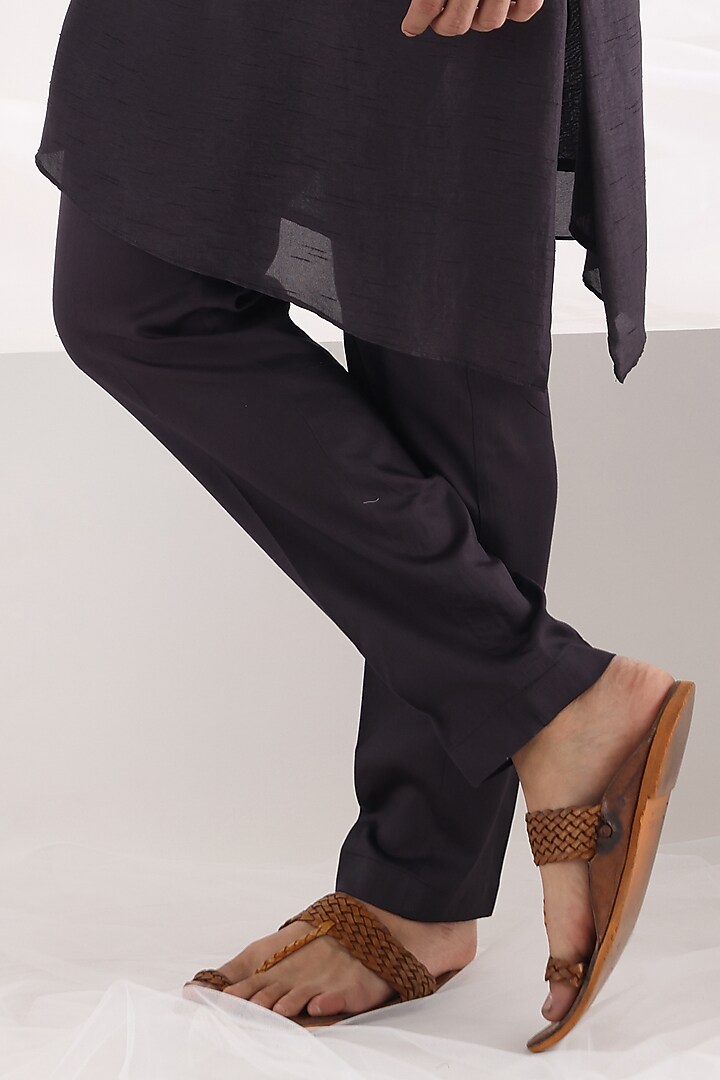 Charcoal Black Linen Satin Thread Work Nehru Jacket Set by Smriti By Anju Agarwal Men at Pernia's Pop Up Shop