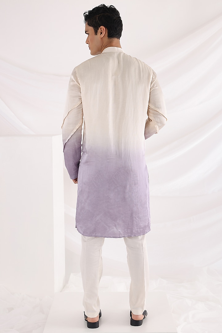 Lavender Ombre Linen Satin Kurta Set by Smriti By Anju Agarwal Men at Pernia's Pop Up Shop