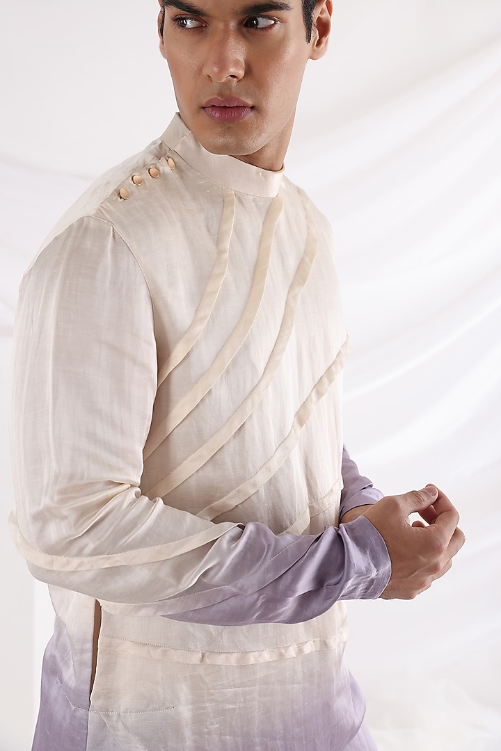 Lavender Linen Satin Nehru Jacket with Kurta Set by Smriti By Anju Agarwal Men at Pernia's Pop Up Shop