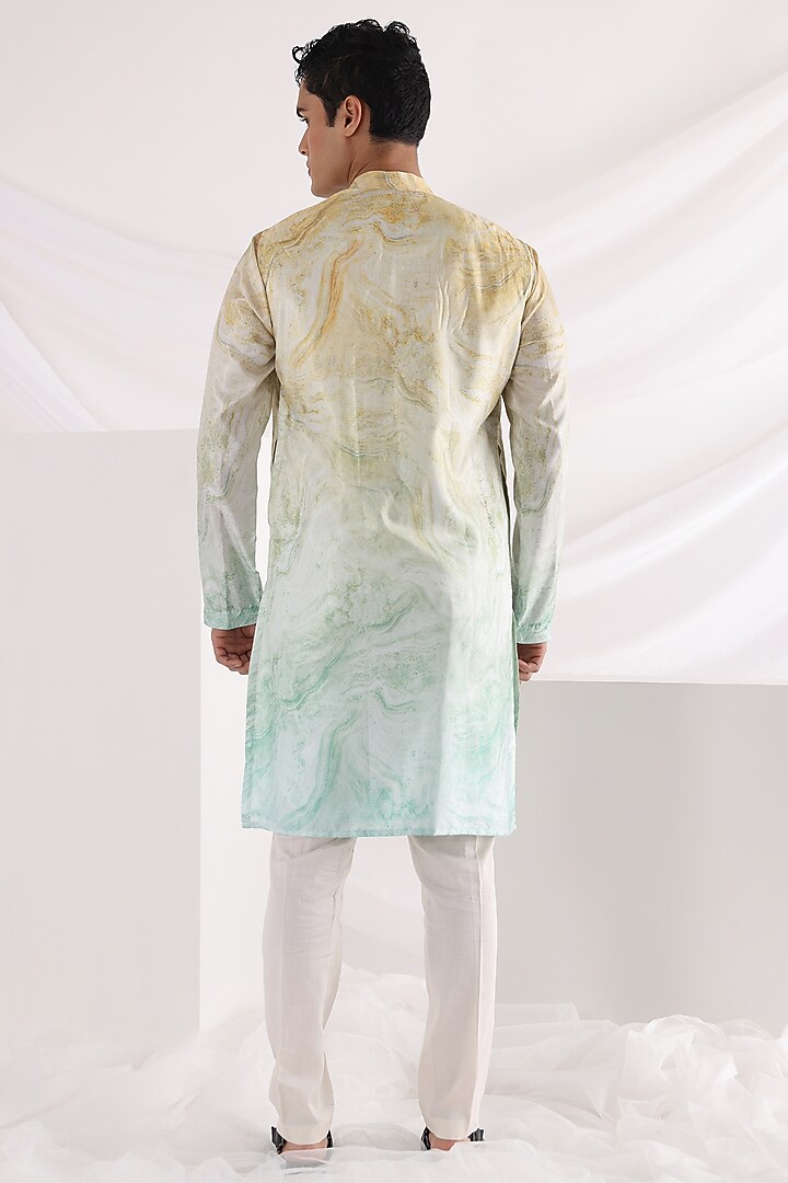 Multi-Colored Flat Silk Printed Kurta Set by Smriti By Anju Agarwal Men at Pernia's Pop Up Shop