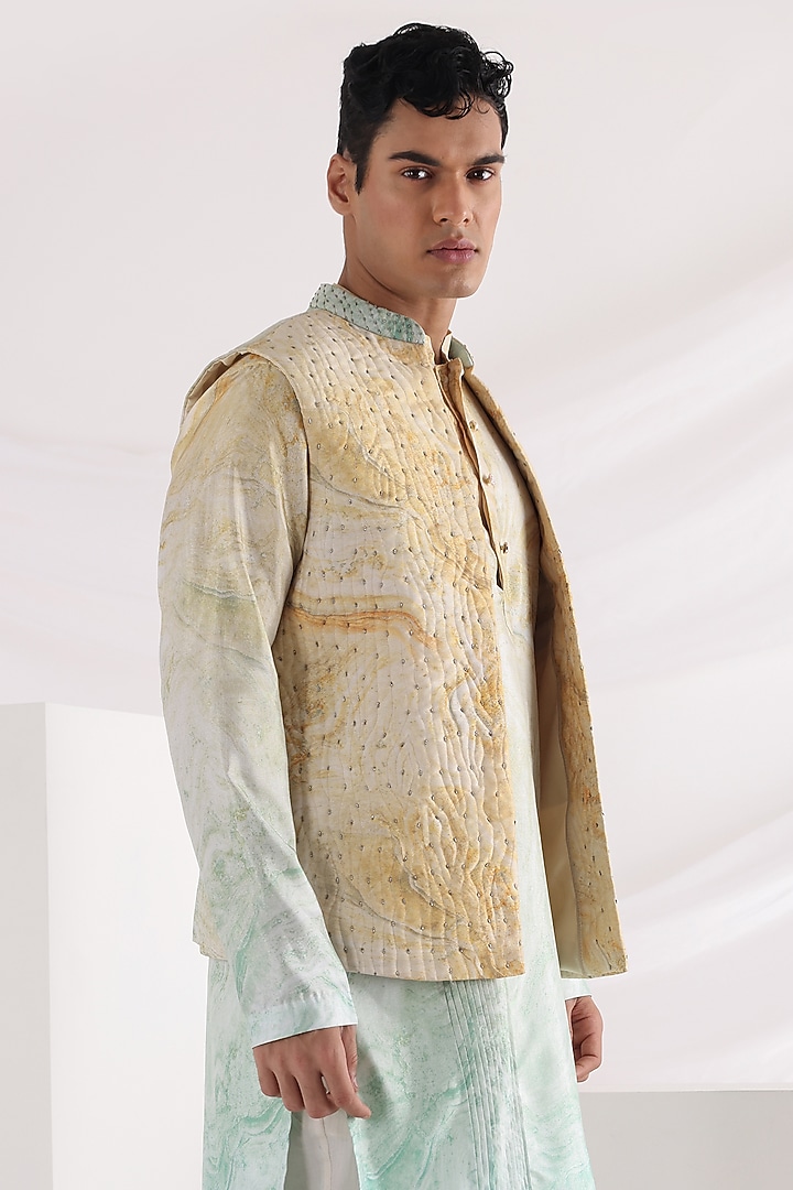 Multi-Colored Flat Silk Printed Indo-Western Set by Smriti By Anju Agarwal Men at Pernia's Pop Up Shop