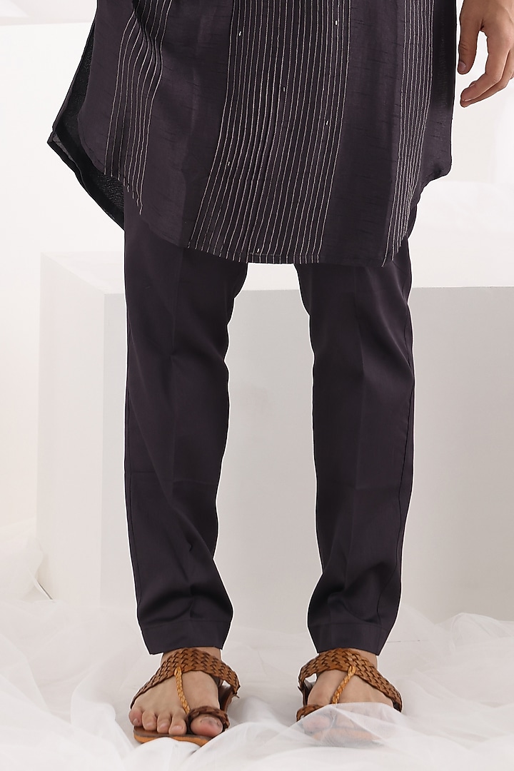 Charcoal Black Linen Satin Sequins Embroidered Nehru Jacket by Smriti By Anju Agarwal Men at Pernia's Pop Up Shop
