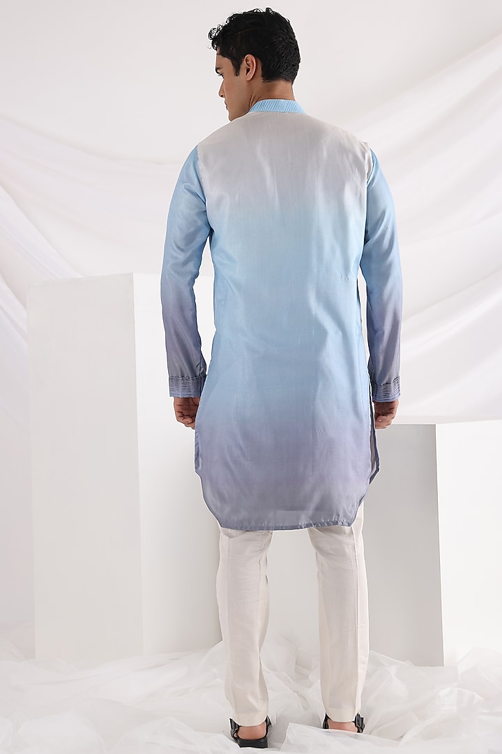 Blue Ombre Silk Kurta Set by Smriti By Anju Agarwal Men at Pernia's Pop Up Shop