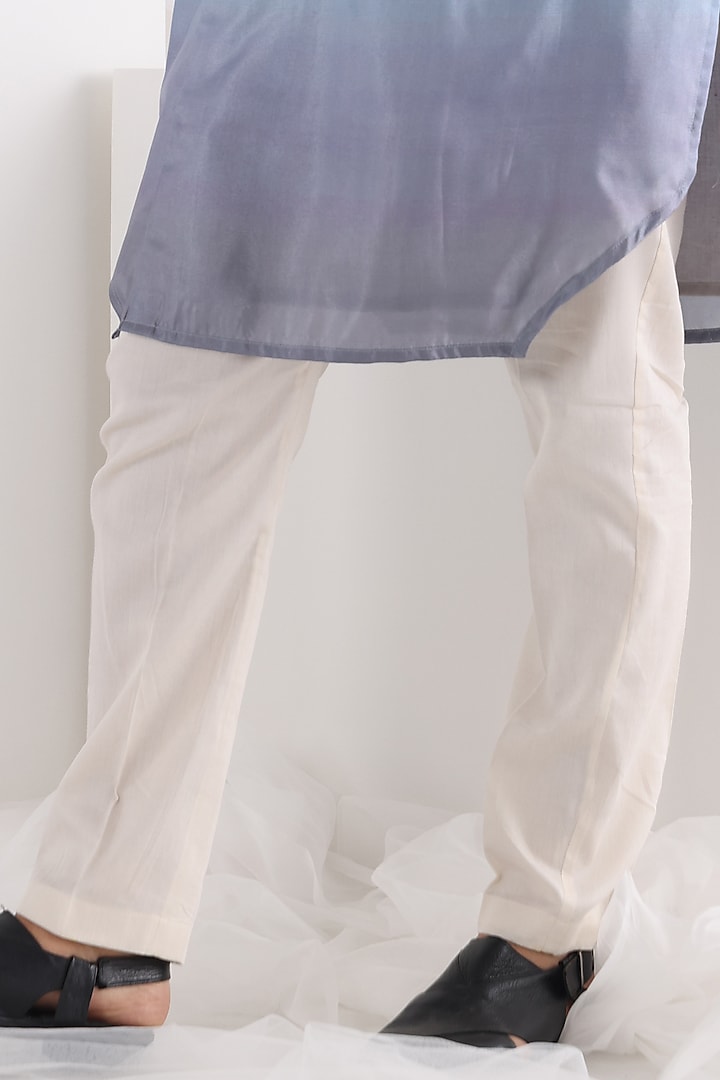 Ivory Linen Satin Abstract Embroidered Nehru Jacket Set by Smriti By Anju Agarwal Men at Pernia's Pop Up Shop