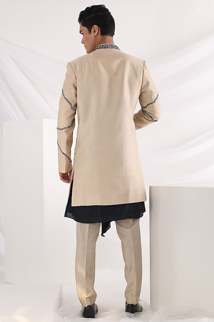 Ivory Bam Silk Wedding Indowestern Set by Smriti By Anju Agarwal Men at Pernia's Pop Up Shop