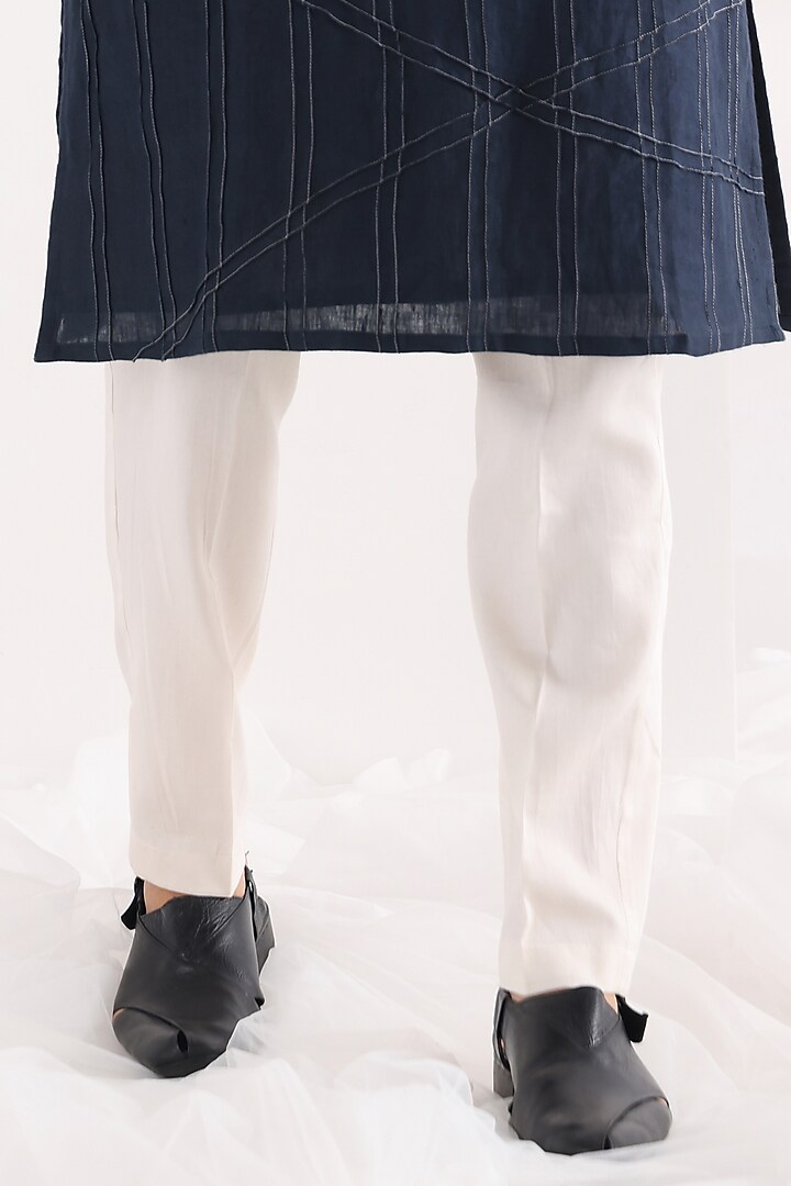 Navy Bam Silk Kurta Set by Smriti By Anju Agarwal Men at Pernia's Pop Up Shop