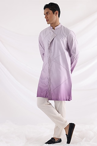 Lavender Ombre Silk Kurta Set by Smriti By Anju Agarwal Men