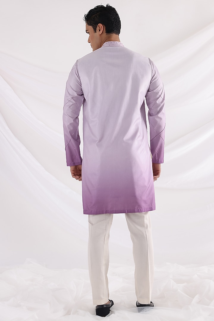 Lavender Ombre Silk Kurta Set by Smriti By Anju Agarwal Men at Pernia's Pop Up Shop