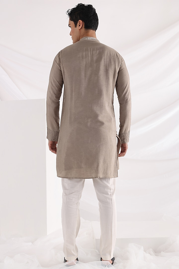 Beige Bam Silk Sequin Embellished Draped Kurta Set by Smriti By Anju Agarwal Men at Pernia's Pop Up Shop