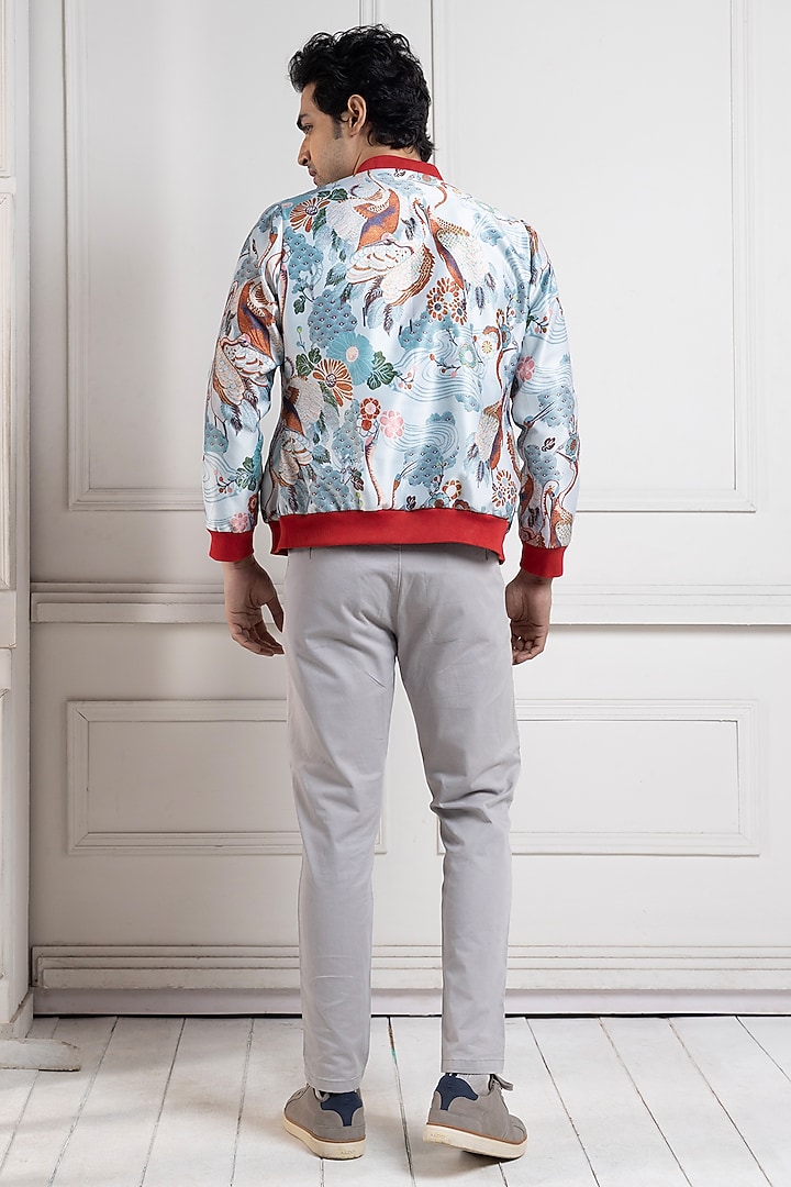 Multi-Colored Heavy Satin Floral Bomber Jacket by Smriti by Anju Agarwal Men at Pernia's Pop Up Shop