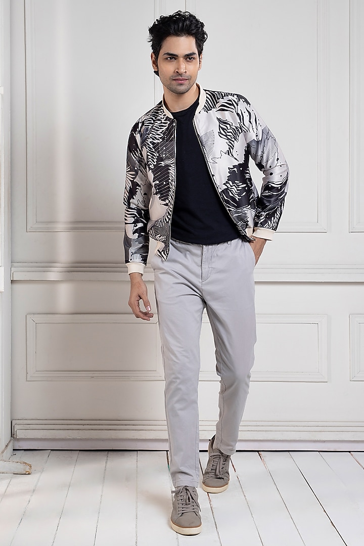 Multi-Colored Heavy Satin Abstract Bomber Jacket by Smriti By Anju Agarwal Men