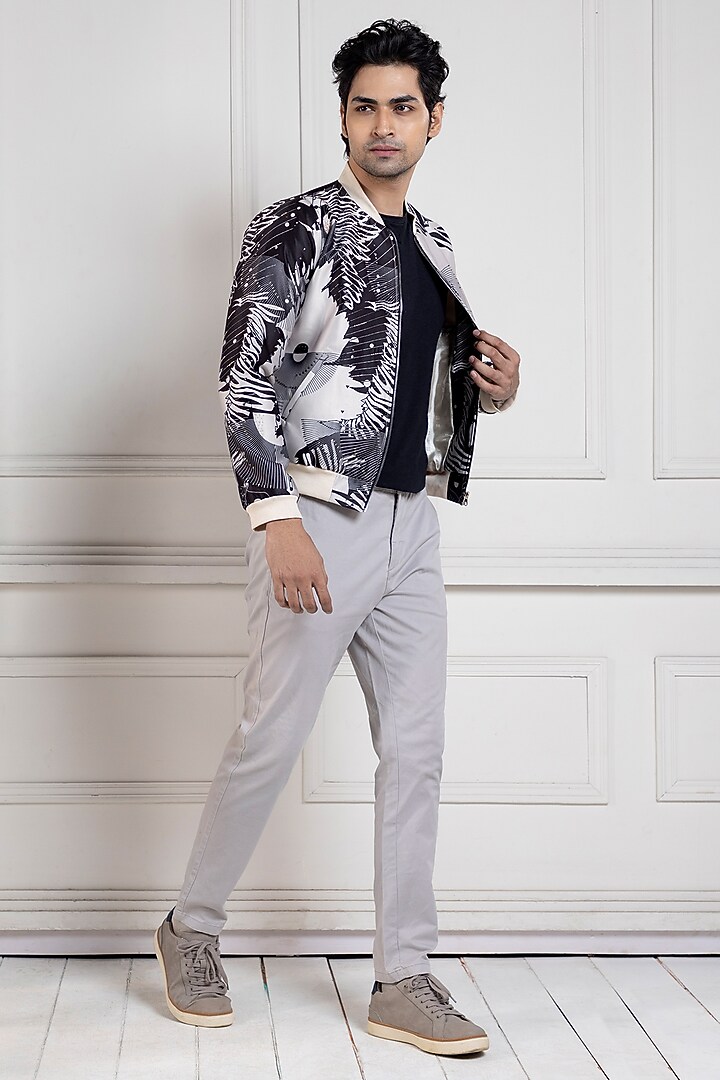 Multi-Colored Heavy Satin Abstract Bomber Jacket by Smriti by Anju Agarwal Men at Pernia's Pop Up Shop