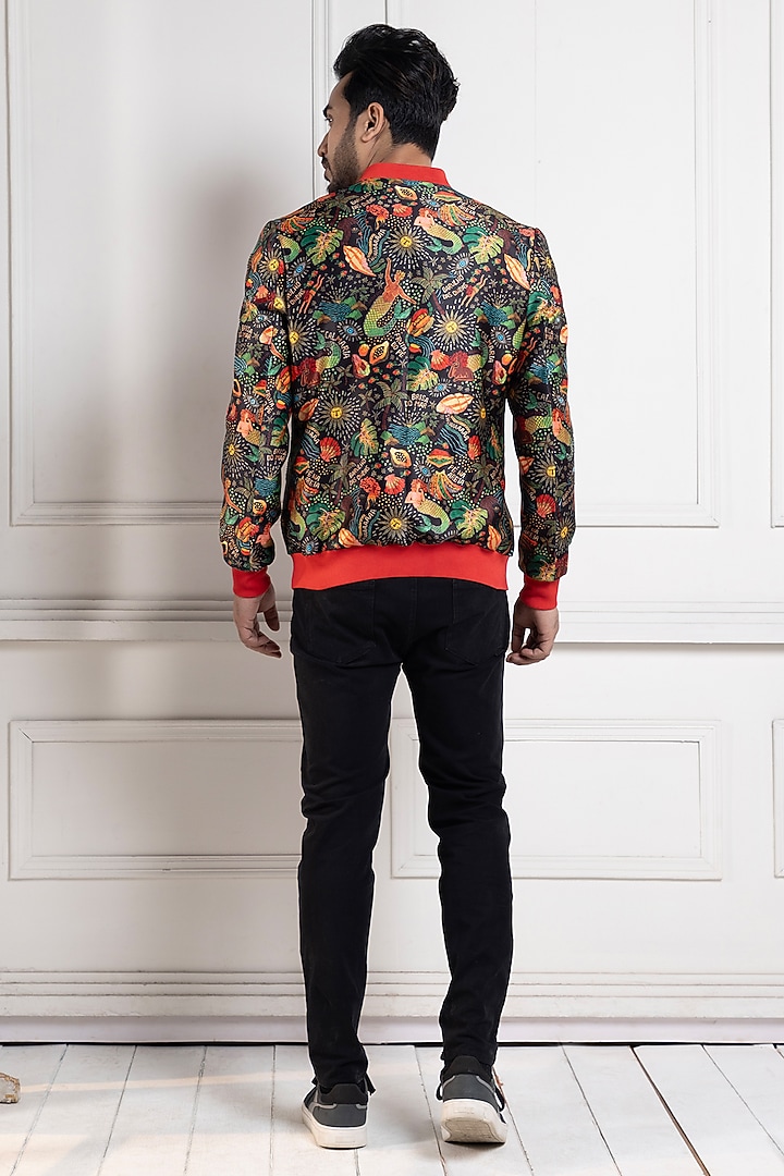 Multi-Colored Heavy Satin Floral Bomber Jacket by Smriti by Anju Agarwal Men at Pernia's Pop Up Shop