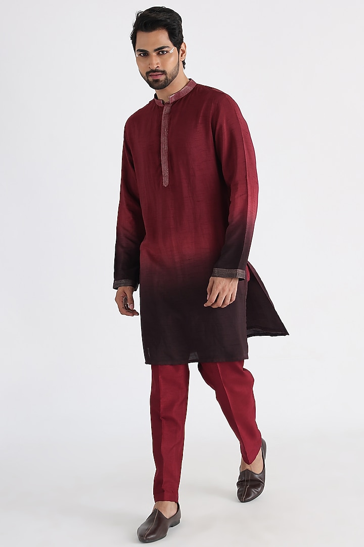 Brown Bemberg Silk Embroidered Wedding Indowestern Set by Smriti By Anju Agarwal Men at Pernia's Pop Up Shop