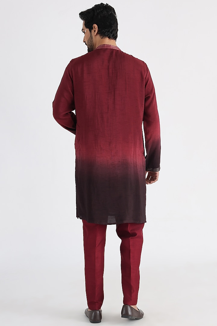 Brown Bemberg Silk Embroidered Wedding Indowestern Set by Smriti By Anju Agarwal Men at Pernia's Pop Up Shop