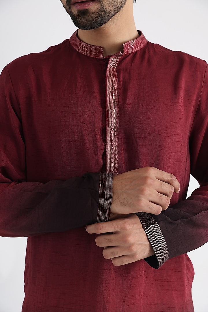 Brown Bemberg Silk Embroidered Wedding Indowestern Set by Smriti By Anju Agarwal Men at Pernia's Pop Up Shop