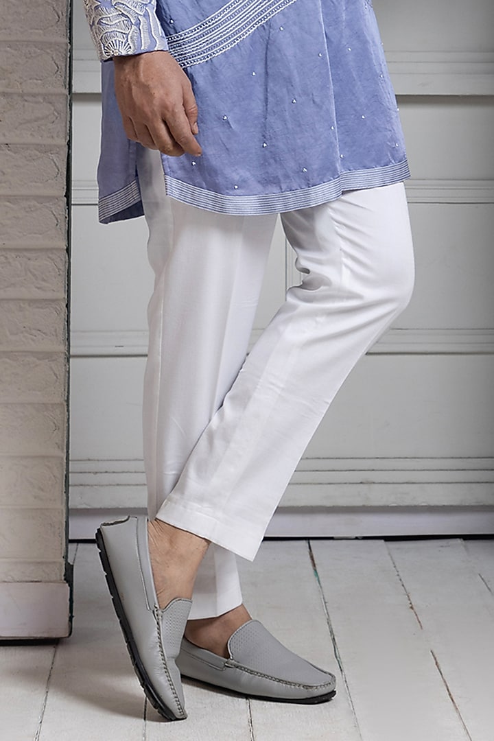 Pastel Blue Linen Satin Floral Hand Embroidered Nehru Jacket Set by Smriti by Anju Agarwal Men at Pernia's Pop Up Shop